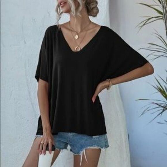 Boho oversized v neck short sleeve tee - Picture 5 of 7
